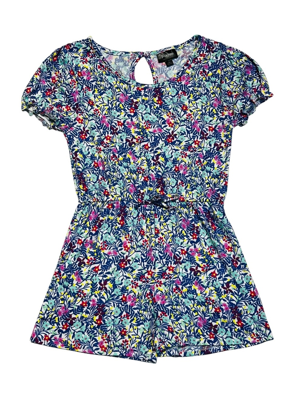 Girls Blue Floral Short Sleeve Romper